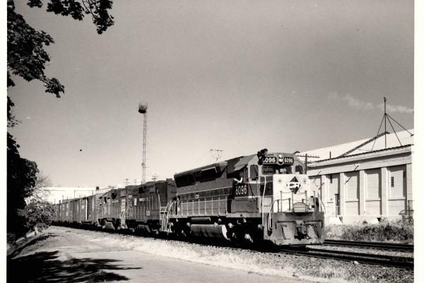Photograph of SD45 6096, GP9B 3826 and a GP38-2 at Hershey PA. 7/76