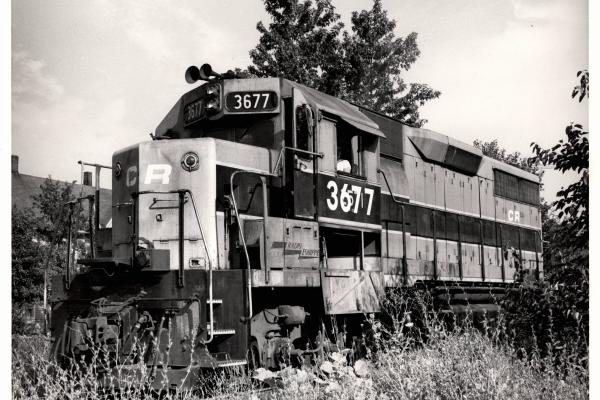 Photograph of GP35 3677 at Collinwood Yard. 7/24/77