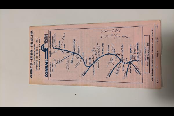 Conrail and SEPTA Schedule - Warminster, Hatboro, and Philadelphia - 1976-10-31