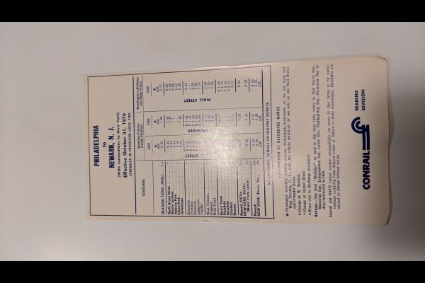 Conrail and SEPTA Schedule - Philadelphia and Newark NJ - 1976-10-31