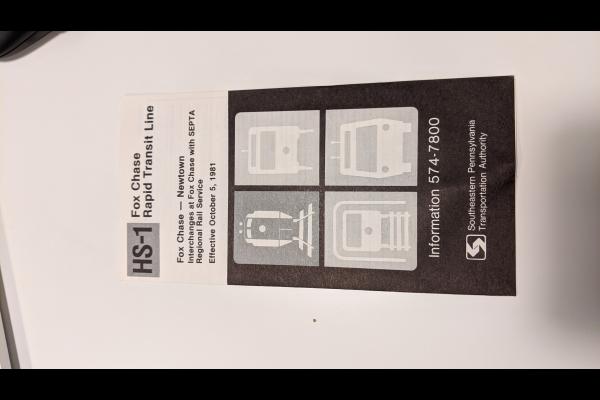 SEPTA Schedule - Fox Chase Rapid Transit Line - 1981-10-05