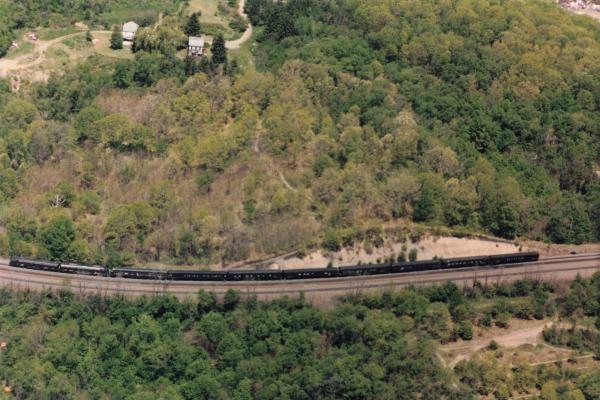 Conrail OCS train - Aerial View at Horseshoe Curve