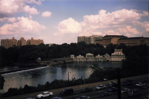 Philadelphia skyline, taken from OCS train on High Line