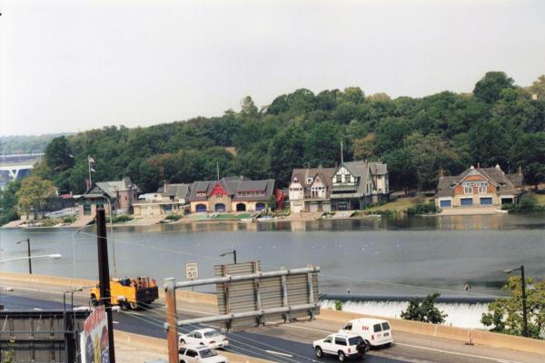 Boat House Row in Philadelphia, taken from OCS train on High Line
