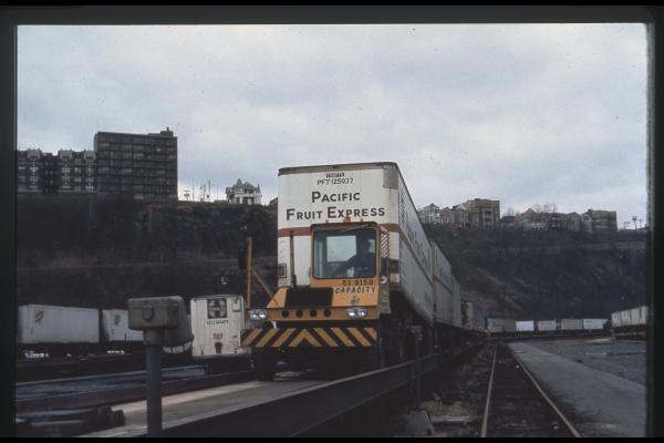Pacific Fruit Express circus ramp trailer unloading