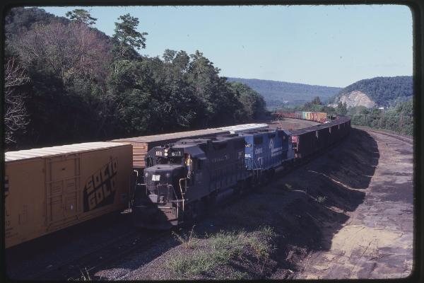 GP38-2s 8111 and 7947 Eastbound in Enola, PA