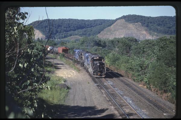 SD45 6206, U23B 2759, GP35 2342, and U33C 6846 Eastbound in Enola, PA