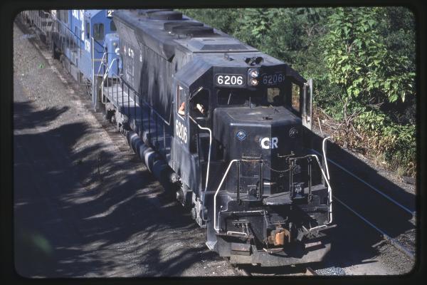 SD45 6206, U23B 2759, GP35 2342, and U33C 6846 Eastbound in Enola, PA
