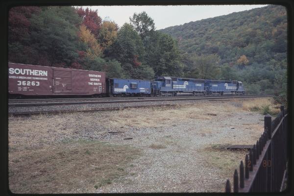 N7B 21080 with SD45s 6083 and 6133 at Horseshoe Curve