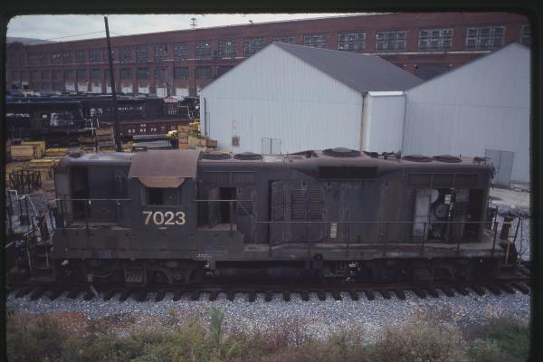 GP9 7023 at Juniata Locomotive Shop in Altoona, PA