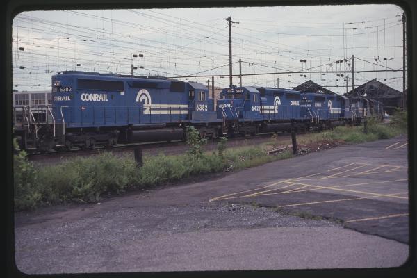 SD40-2s 6382 and 6421 with GP40-2 3338 in Harrisburg, PA