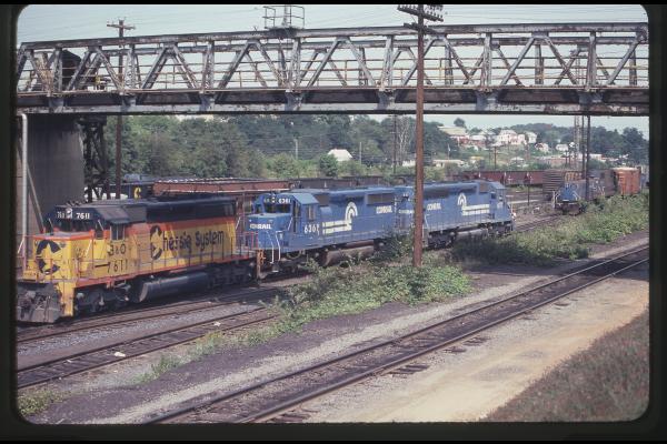 SD45 6177, SD40-2 6361, and B&O/Chessie SD40-2 7611 in Rutherford, PA