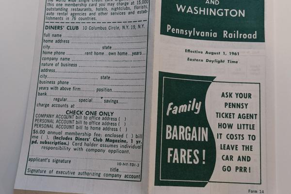 PRR Baltimore and Washington Official Time Table Effective August 1, 1961
