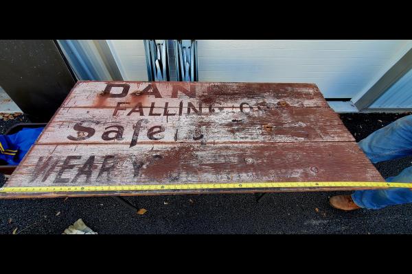 Danger Falling Ore sign From Conrail Pier 122 in South Philadelphia, PA,