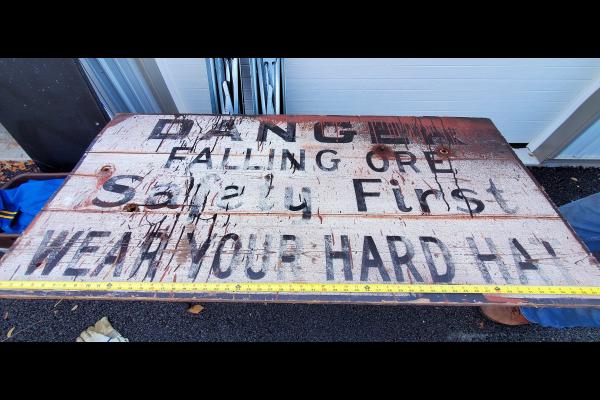Danger Falling Ore sign From Conrail Pier 122 in South Philadelphia, PA,