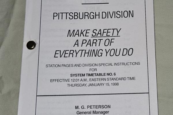 CR System Timetable No. 6, Harrisburg Division, 1998-01-15