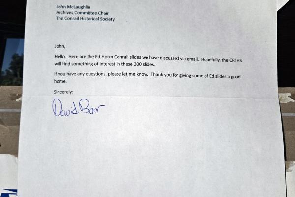 Slides shot by Ed Horn, 5 boxes, c. 200 slides w/ donation letter