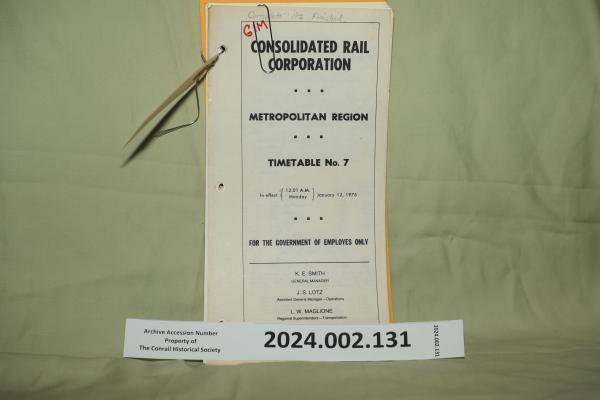Metropolitan Region Timetable No. 7, in effect 1976-01-12