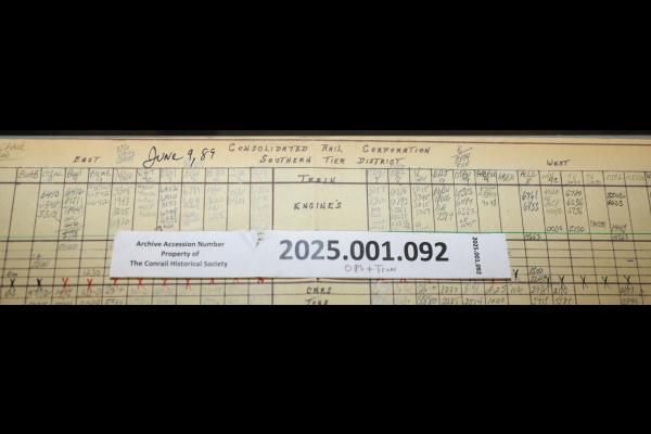 Southern Tier train dispatcher sheet, 1989-06-09