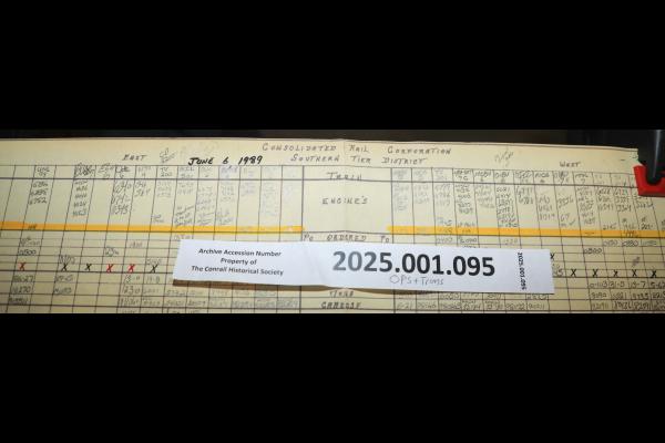 Southern Tier train dispatcher sheet, 1989-06-06