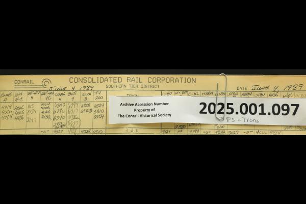 Southern Tier train dispatcher sheet, 1989-06-04