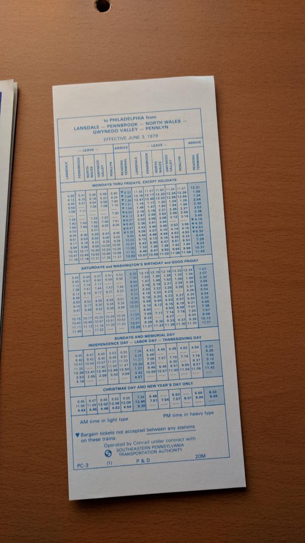 Conrail and SEPTA Schedule - Lansdale, Pennbrook, North Wales, Gwynedd Valley, Pennlyn, and Philadelphia - 1979-06-03
