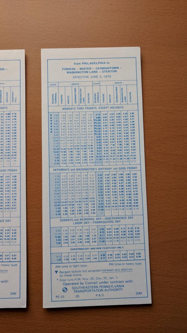 Conrail and SEPTA Schedule - Fishers, Wister, Germantown, Washington Lane, Stenton, and Philadelphia - 1979-06-03