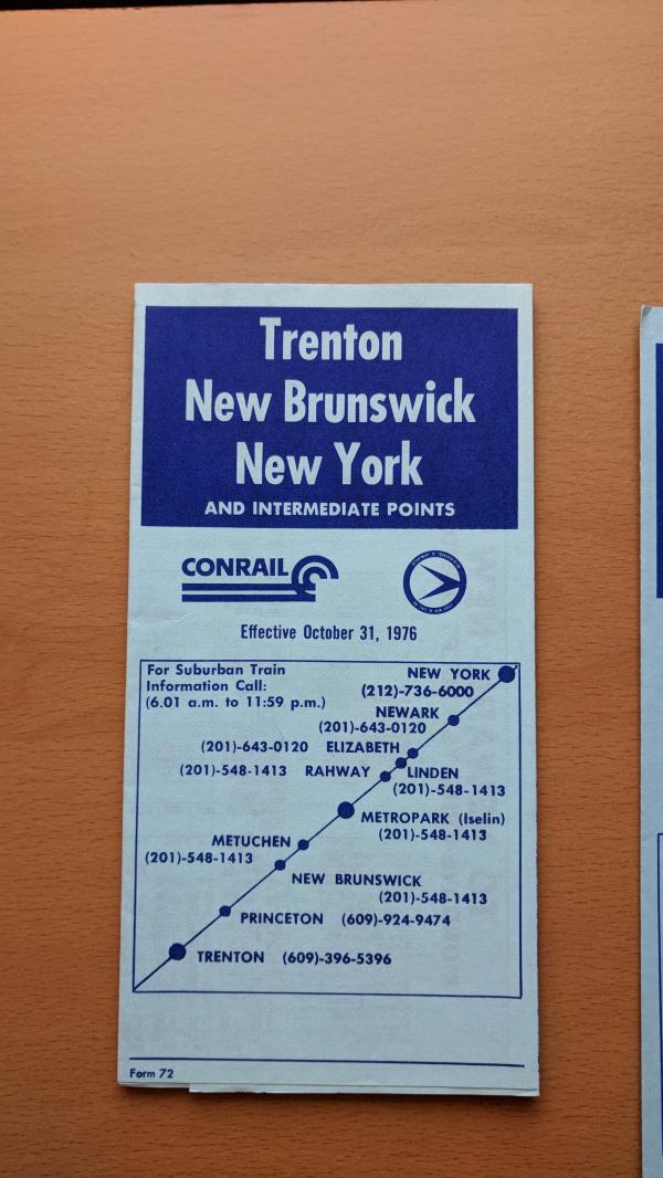 Conrail and NJDOT Schedule - Northeast Corridor - 1976-10-31