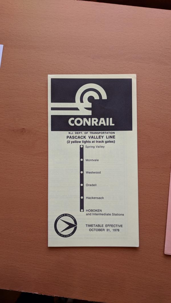 Conrail and NJDOT Schedule - Pascack Valley Line - 1976-10-31
