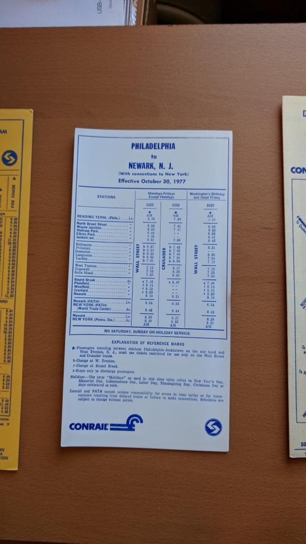 Conrail and SEPTA Schedule - Philadelphia and Newark NJ - 1977-10-30