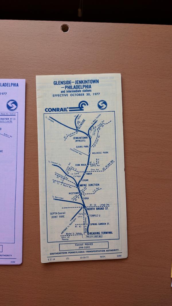 Conrail and SEPTA Schedule - Glenside, Jenkintown, and Philadelphia - 1977-10-30