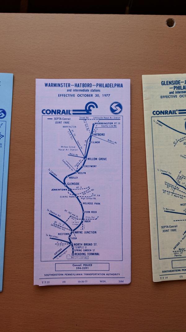 Conrail and SEPTA Schedule - Warminster, Hatboro, and Philadelphia - 1977-10-30