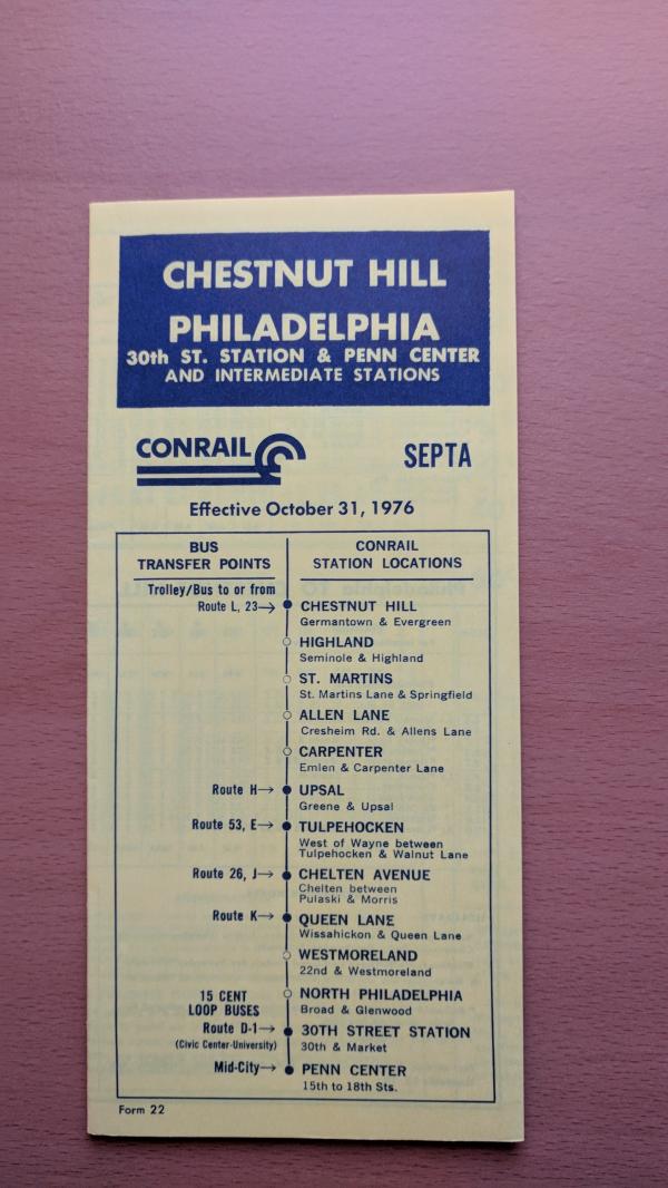 Conrail and SEPTA Schedule - Warminster, Hatboro, and Philadelphia - 1977-10-30