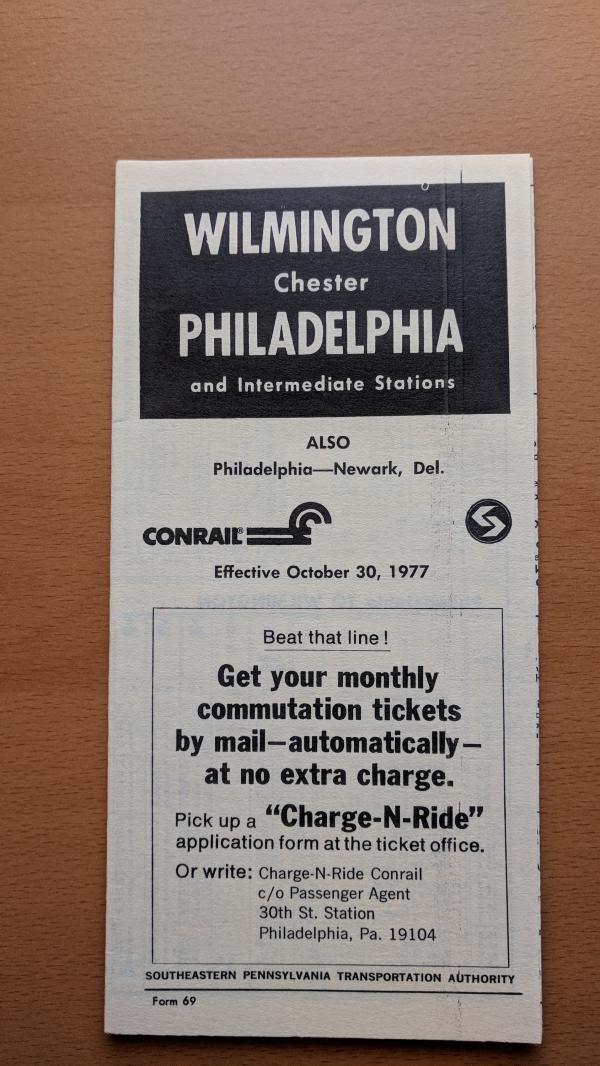 Conrail and SEPTA Schedule - Wilmington and Philadelphia - 1977-10-30