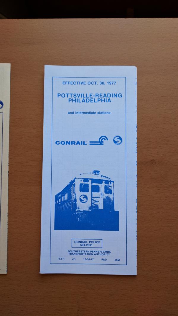 Conrail and SEPTA Schedule - Pottsville, Reading, and Philadelphia - 1977-10-30