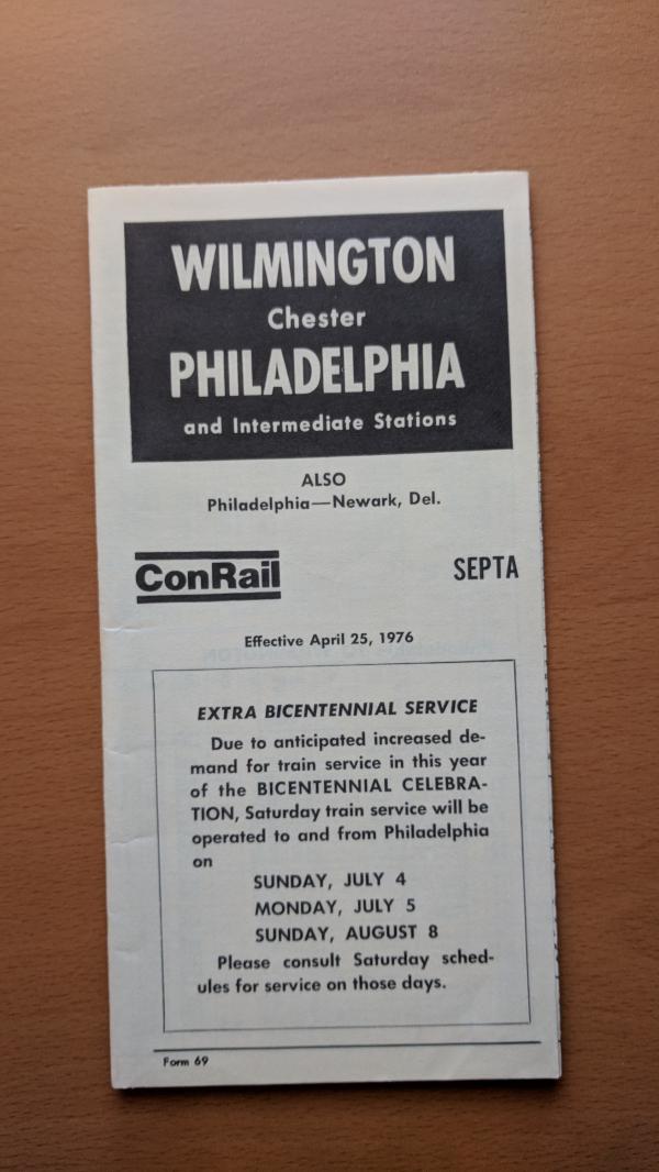 Conrail and SEPTA Schedule - Wilmington and Philadelphia - 1976-04-25