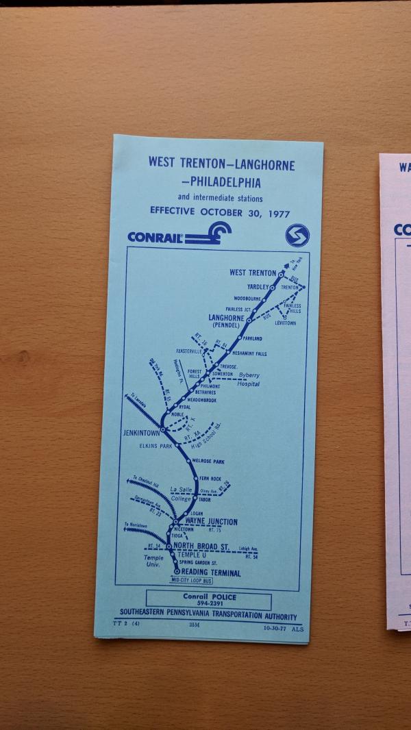 Conrail and SEPTA Schedule - West Trenton, Yardley, Langhorne, Neshaminy Falls, Trevose, and Philadelphia - 1977-10-30