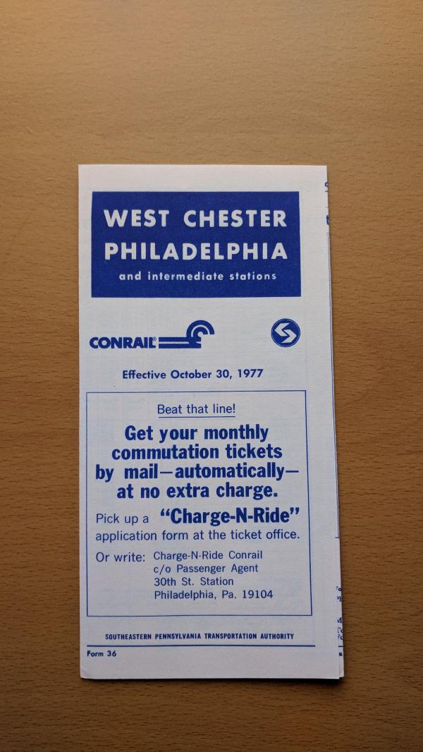 Conrail and SEPTA Schedule - West Chester and Philadelphia - 1977-10-30