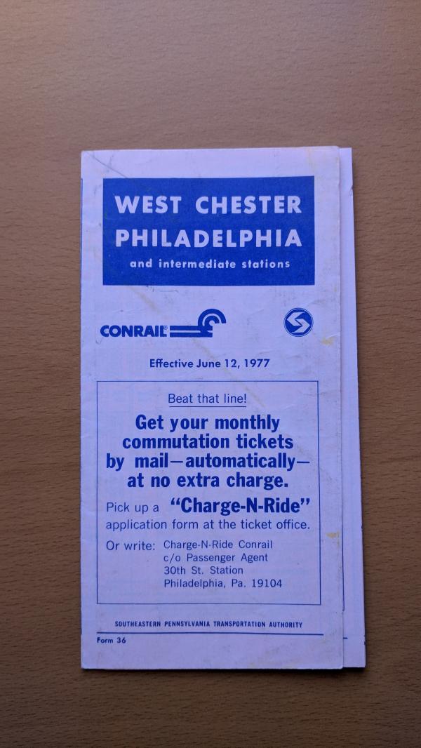 Conrail and SEPTA Schedule - West Chester and Philadelphia - 1977-06-12