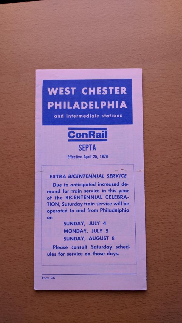 Conrail and SEPTA Schedule - West Chester and Philadelphia - 1976-04-25
