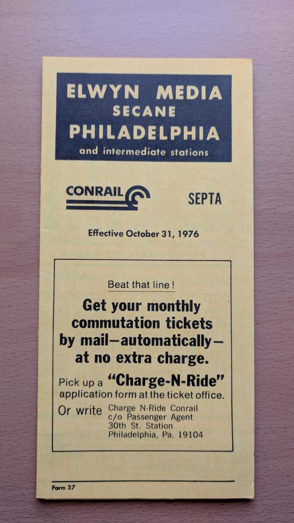 Conrail and SEPTA Schedule - Elwyn, Media, Secane, and Philadelphia - 1976-10-31