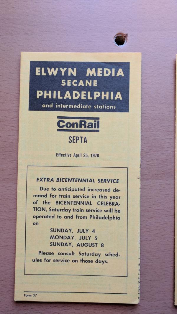 Conrail and SEPTA Schedule - Elwyn, Media, Secane, and Philadelphia - 1976-04-25