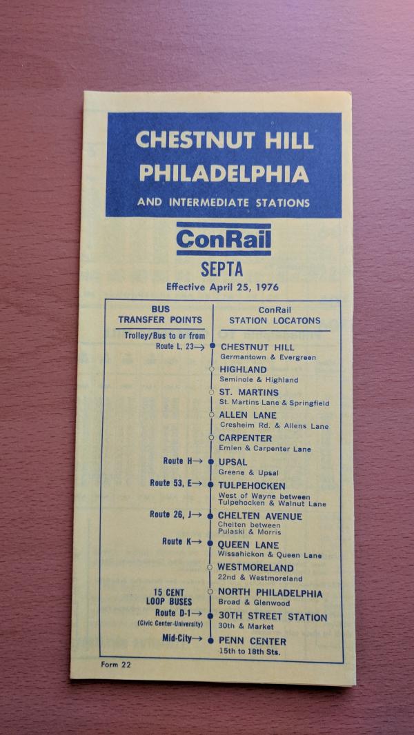 Conrail and SEPTA Schedule - Chestnut Hill and Philadelphia - 1976-04-25
