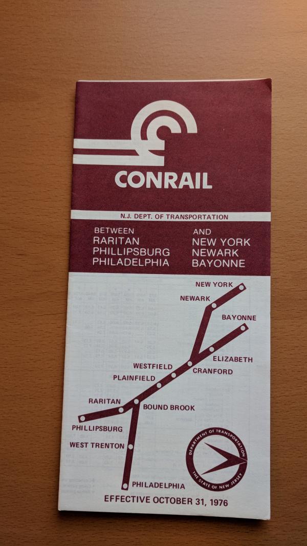 Conrail and NJDOT Schedule - Raritan Valley Line - 1976-10-31