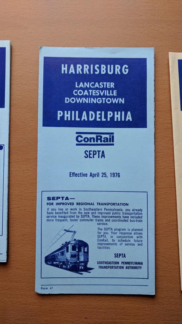 Conrail and SEPTA Schedule - Harrisburg, Lancaster, Coatesville, and Philadelphia - 1976-04-25
