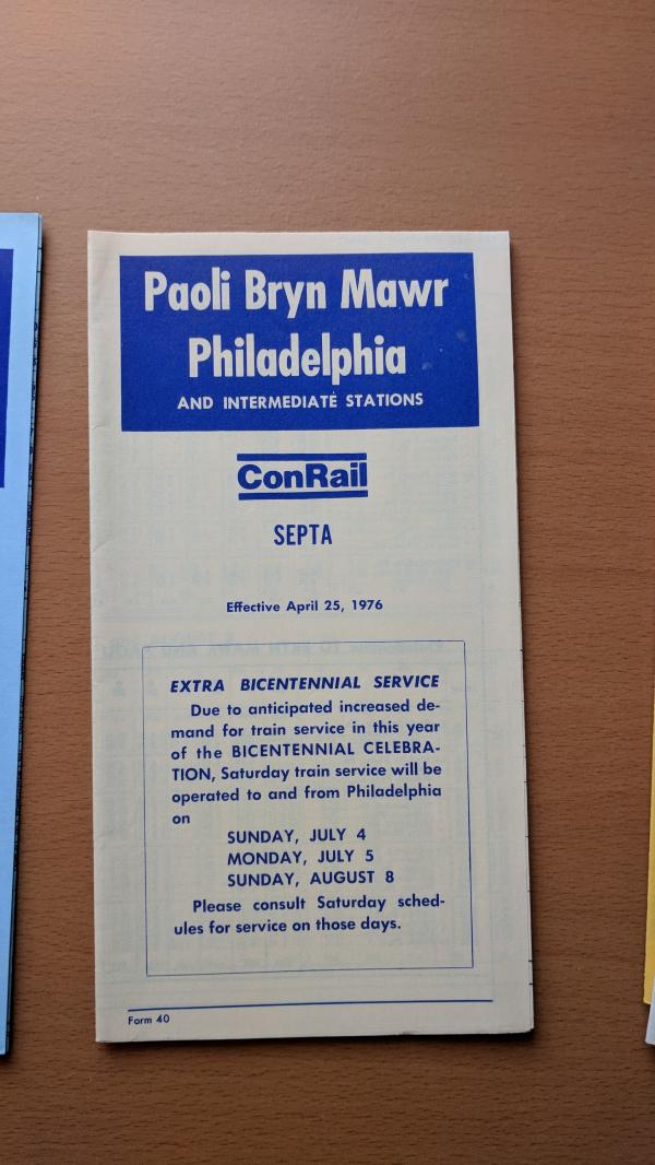 Conrail and SEPTA Schedule - Paoli, Bryn Mawr, and Philadelphia - 1976-04-25