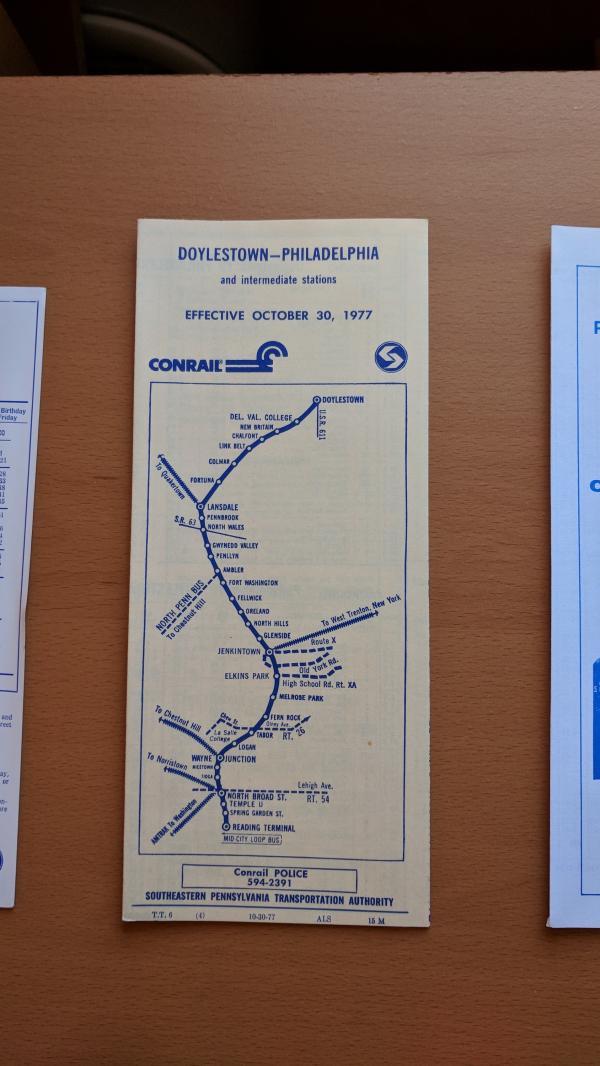 Conrail and SEPTA Schedule - Doylestown and Philadelphia - 1977-10-30