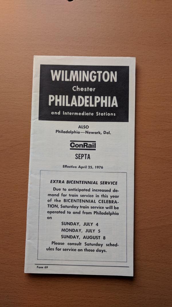 Conrail and SEPTA Schedule - Wilmington, Chester, and Philadelphia - 1976-04-25
