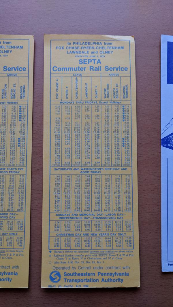 Conrail and SEPTA Schedule - Olney, Lawndale, Cheltenha, Ryers, Fox Chase, and Philadelphia - 1979-06-01