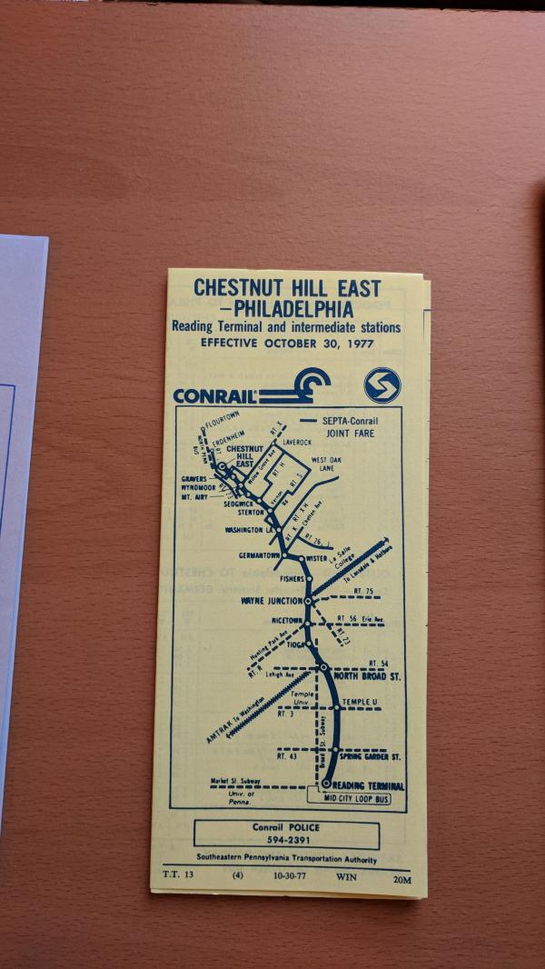 Conrail and SEPTA Schedule - Chestnut Hill East and Philadelphia - 1977-10-30